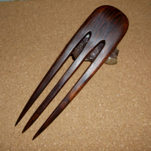 Cocobolo 3 prong hairfork sold in Long Haired Jewels in the UK